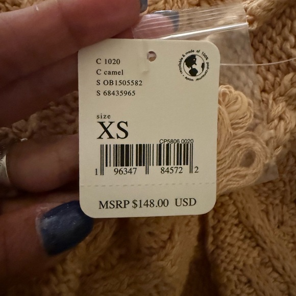 $148 Free People Womens Isla Cable Tunic
-Sweat Camel SZ XS Oversized NWT - Picture 4 of 5